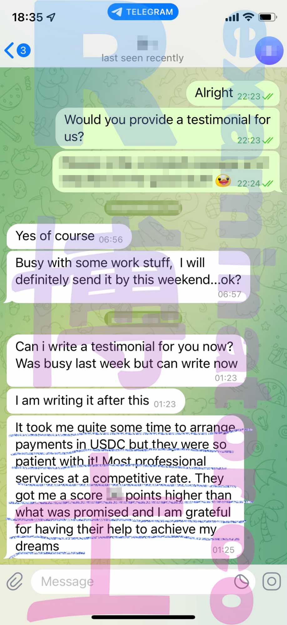 GMAT代考保分成功案例#400的与客户对话截图
