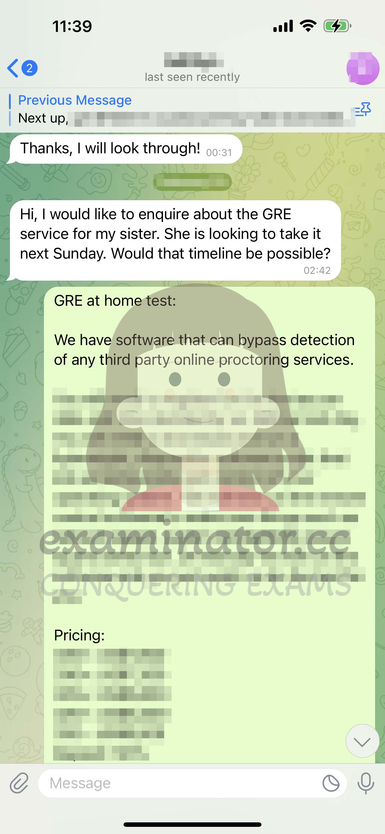 [GRE代考保分]成功案例#352的对话截图