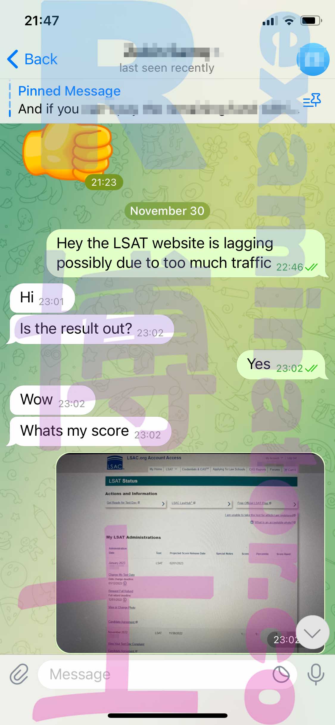 LSAT代考保分成功案例#426的与客户对话截图