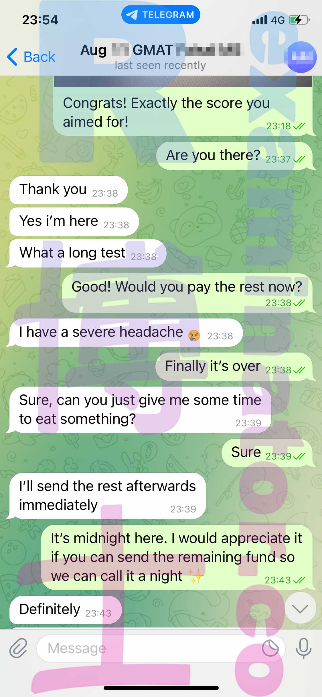 GMAT代考保分成功案例#363的与客户对话截图