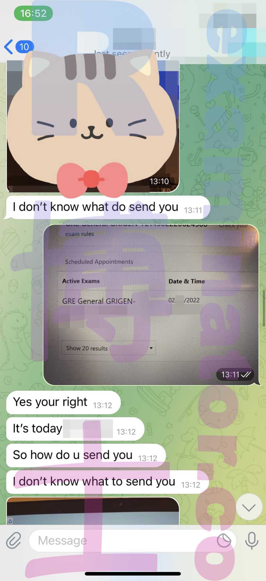 GRE代考保分成功案例#277的与客户对话截图