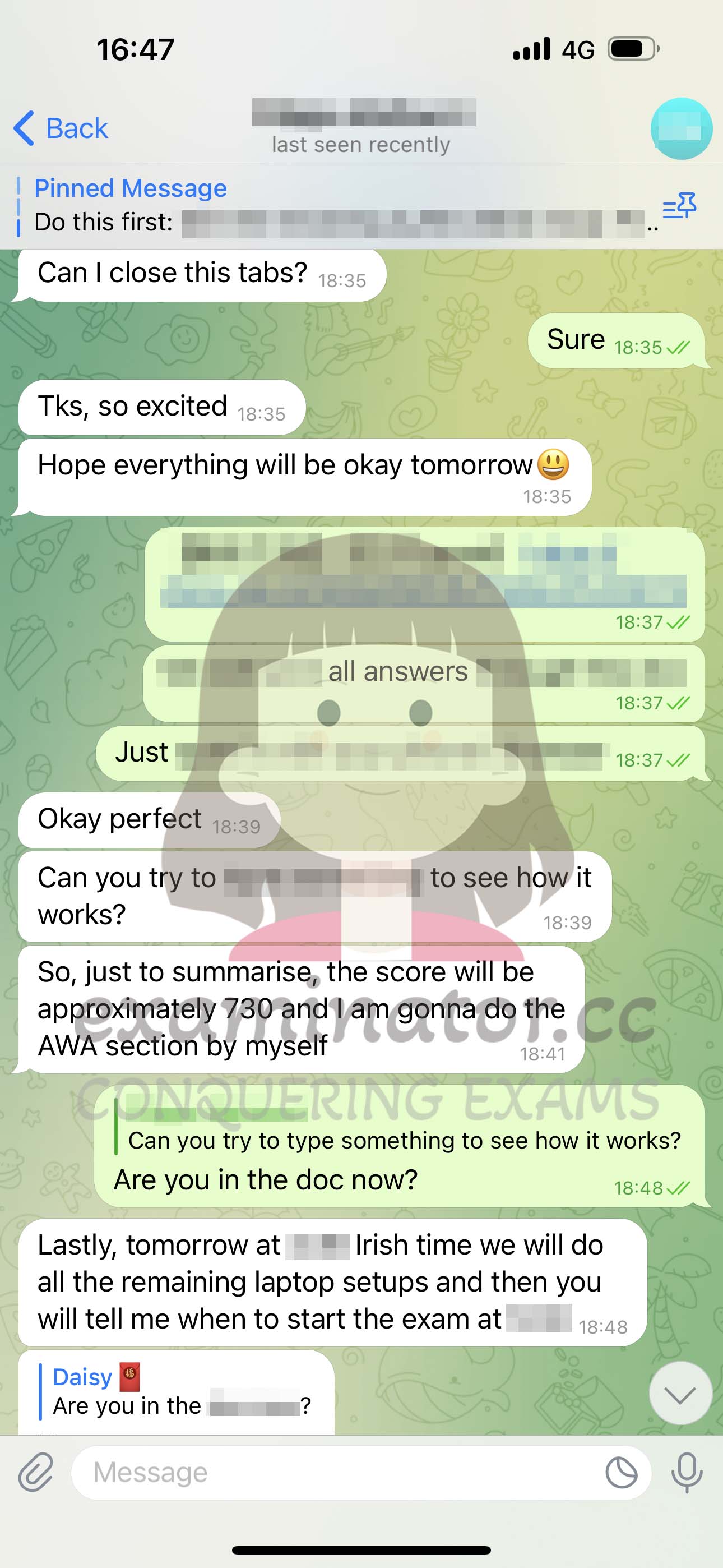 GMAT代考保分成功案例#568的与客户对话截图