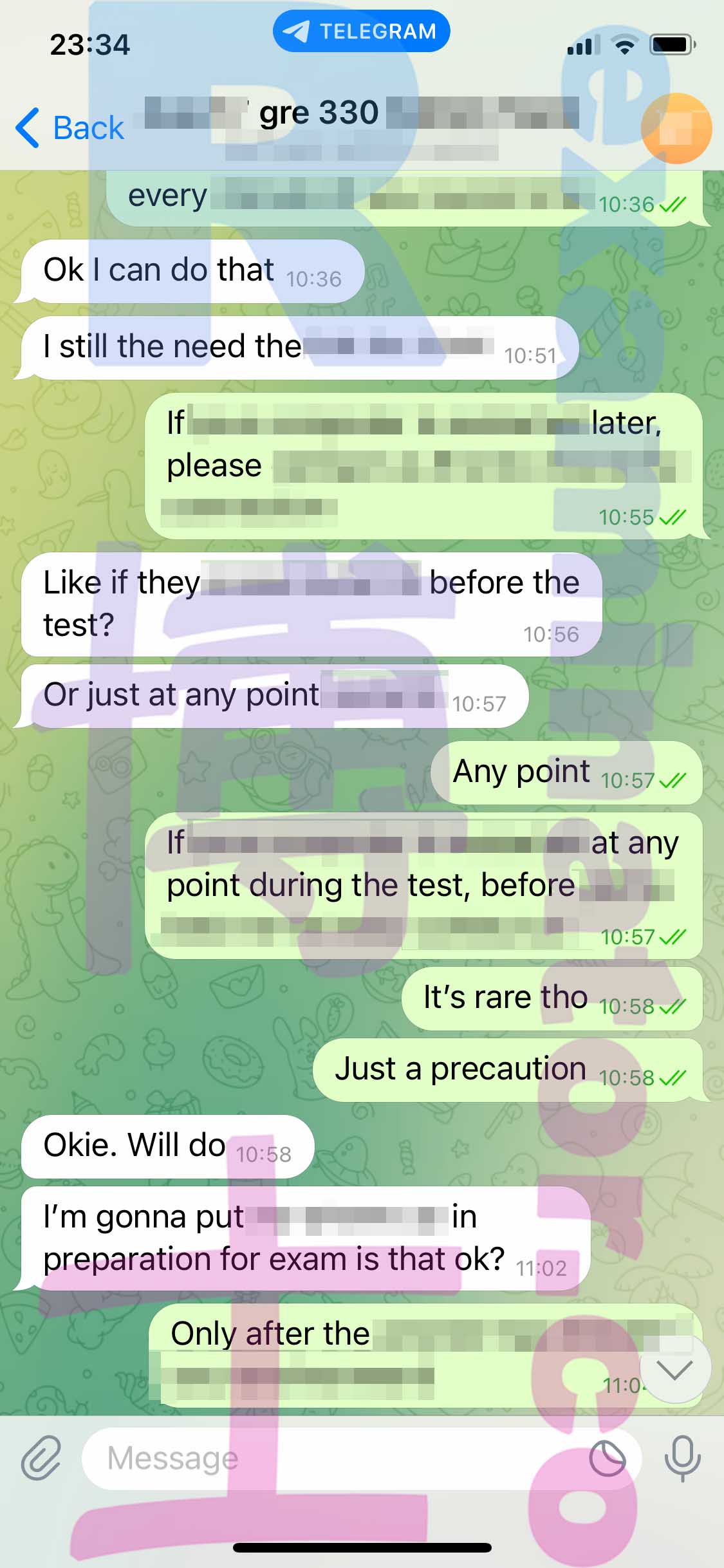 GRE代考保分成功案例#372的与客户对话截图