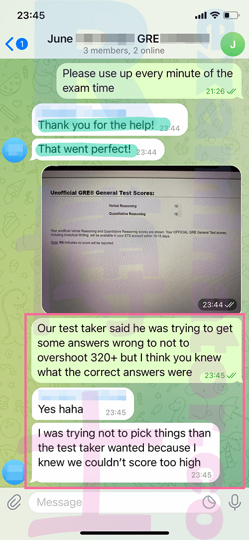 GRE代考保分成功案例#331的与客户对话截图