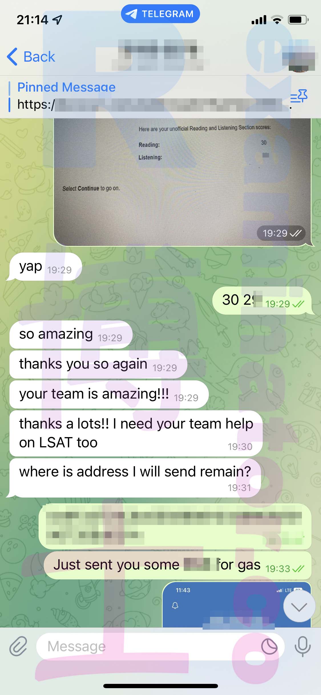 托福代考保分成功案例#460的与客户对话截图