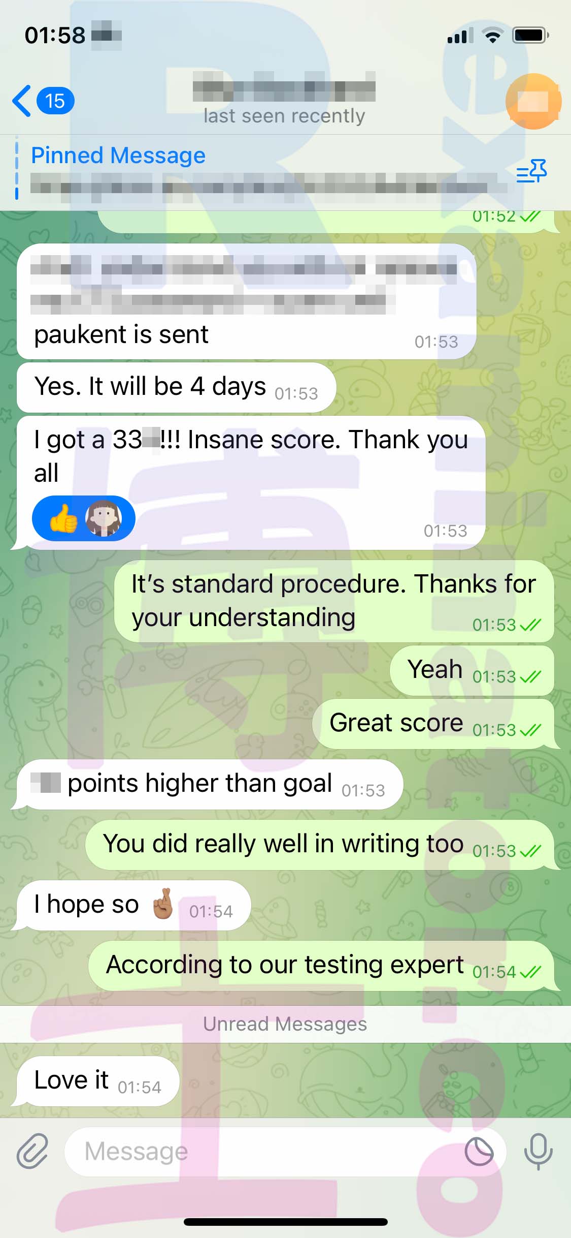 GRE代考保分成功案例#497的与客户对话截图
