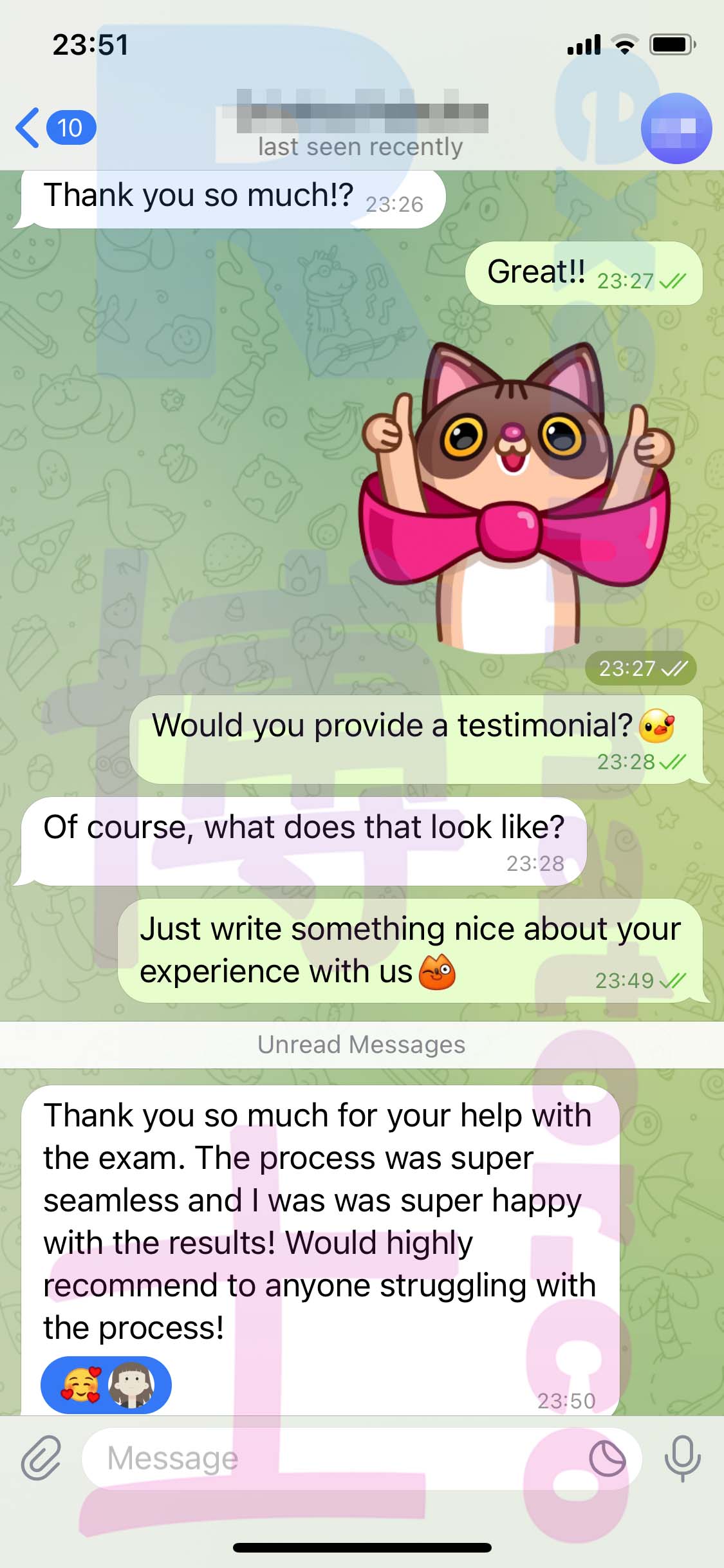 GMAT代考保分成功案例#476的与客户对话截图