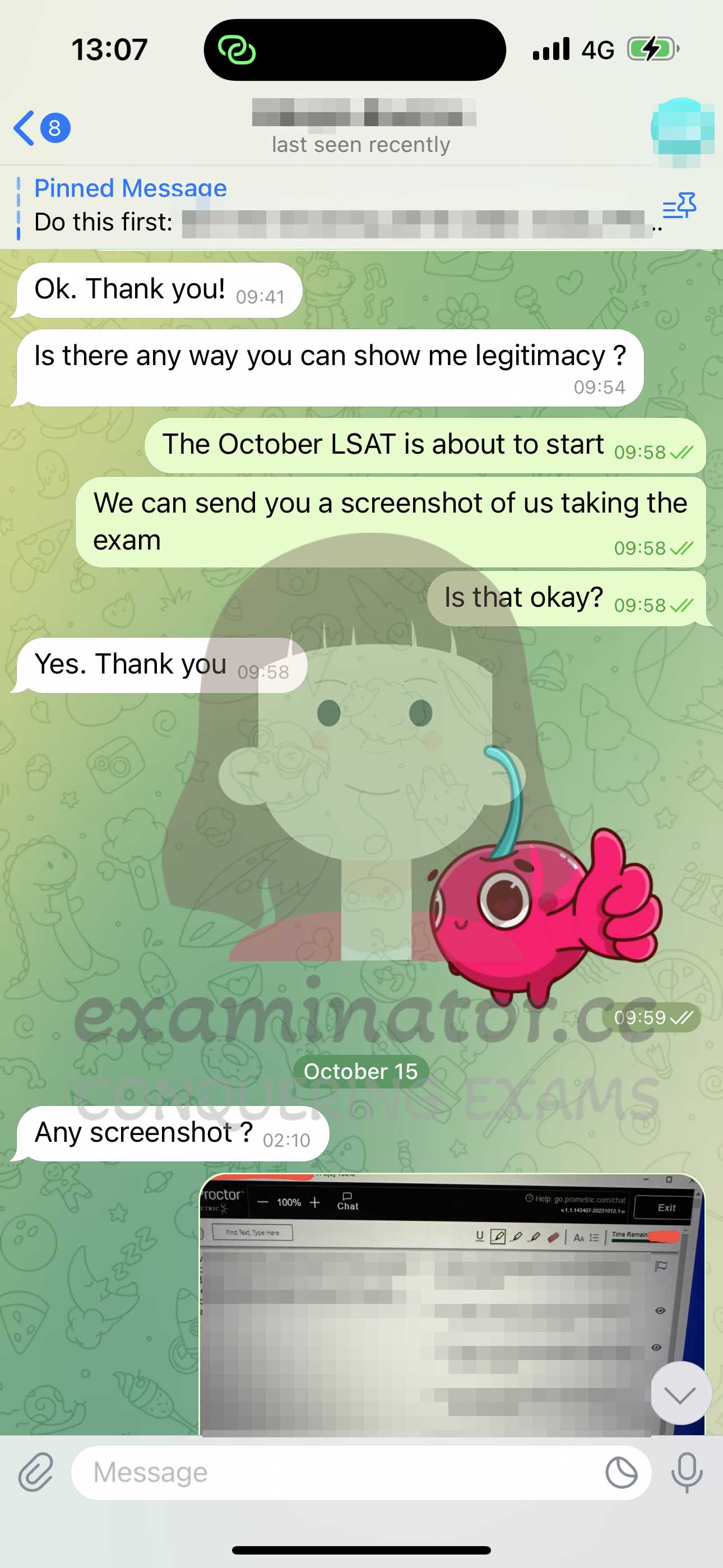 LSAT代考保分成功案例#599的与客户对话截图