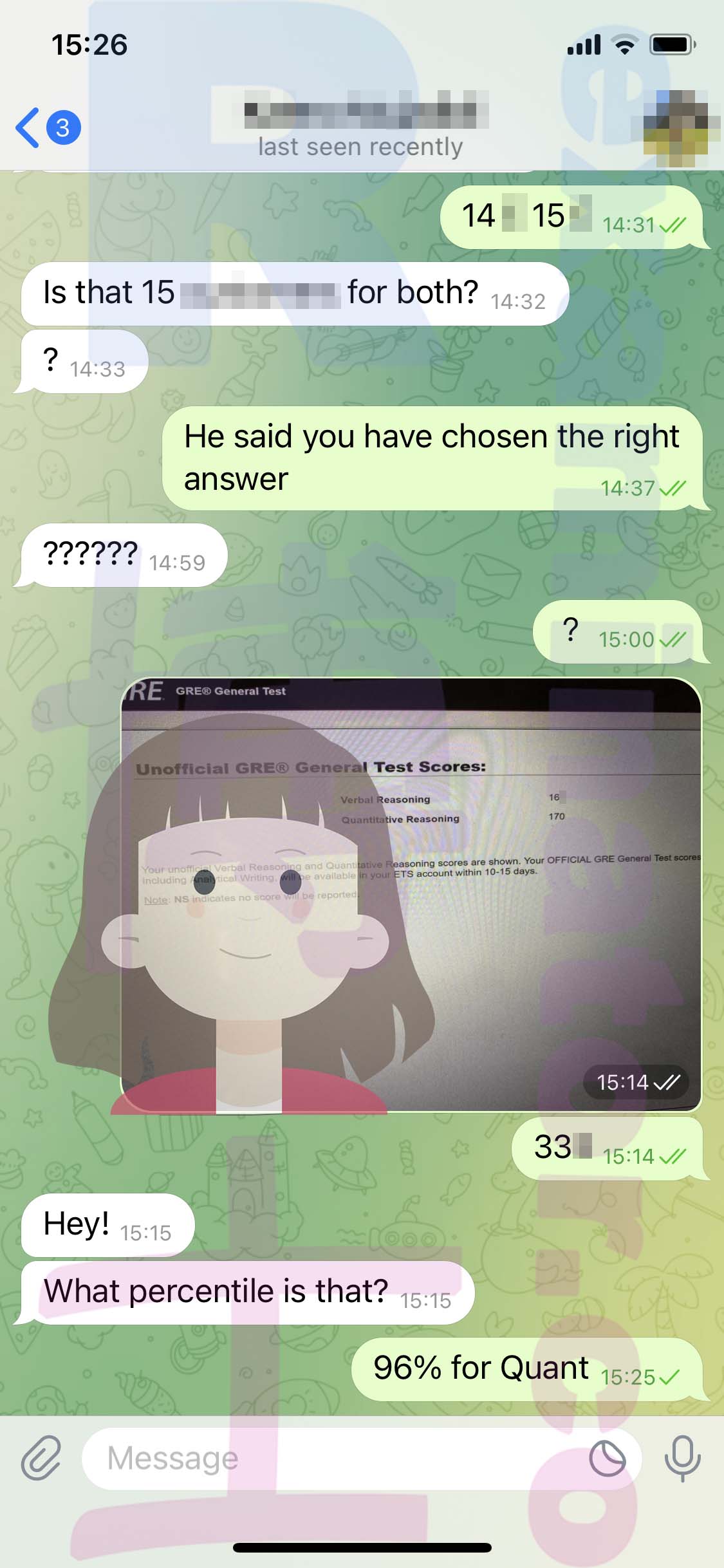 GRE代考保分成功案例#528的与客户对话截图