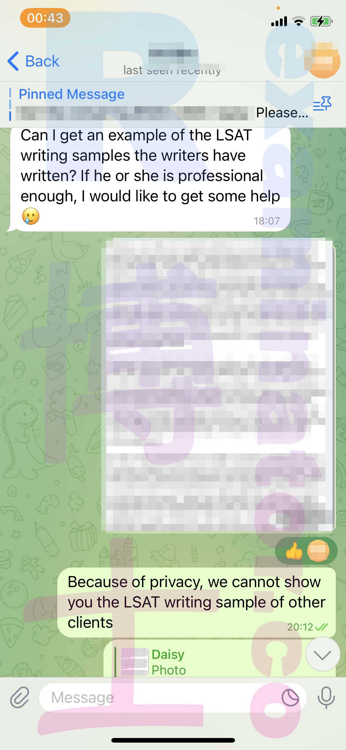LSAT代考保分成功案例#462的与客户对话截图