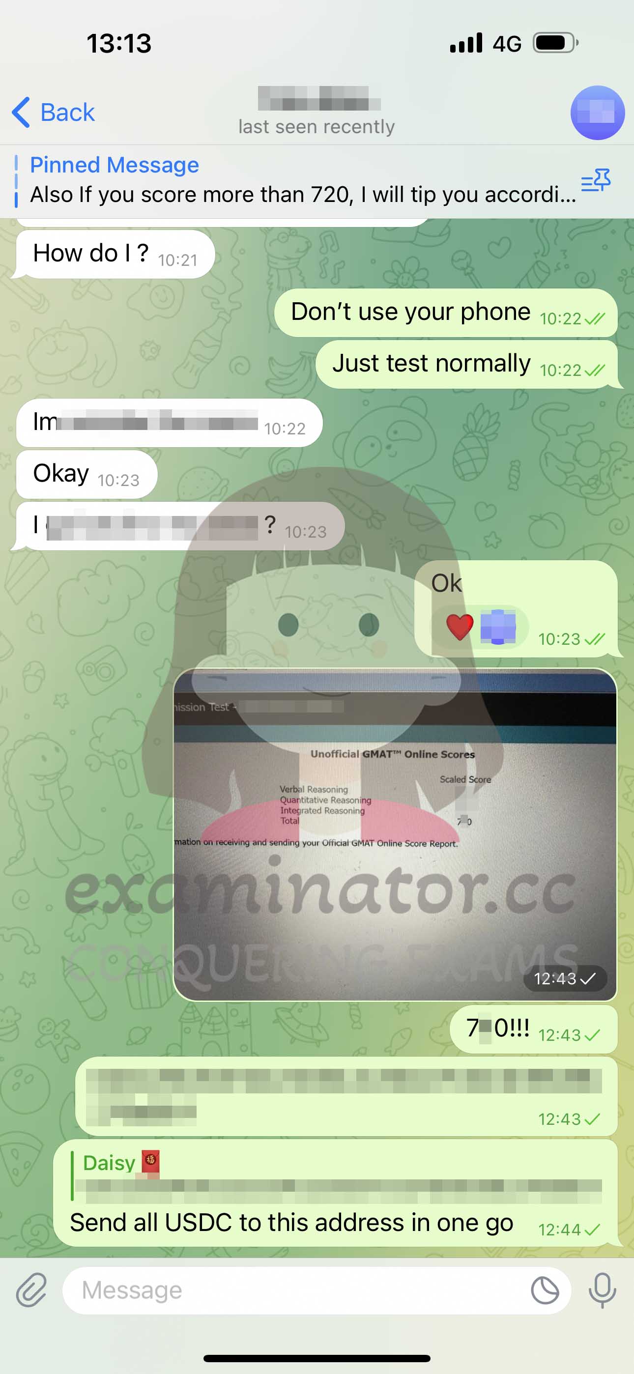 GMAT代考保分成功案例#595的与客户对话截图