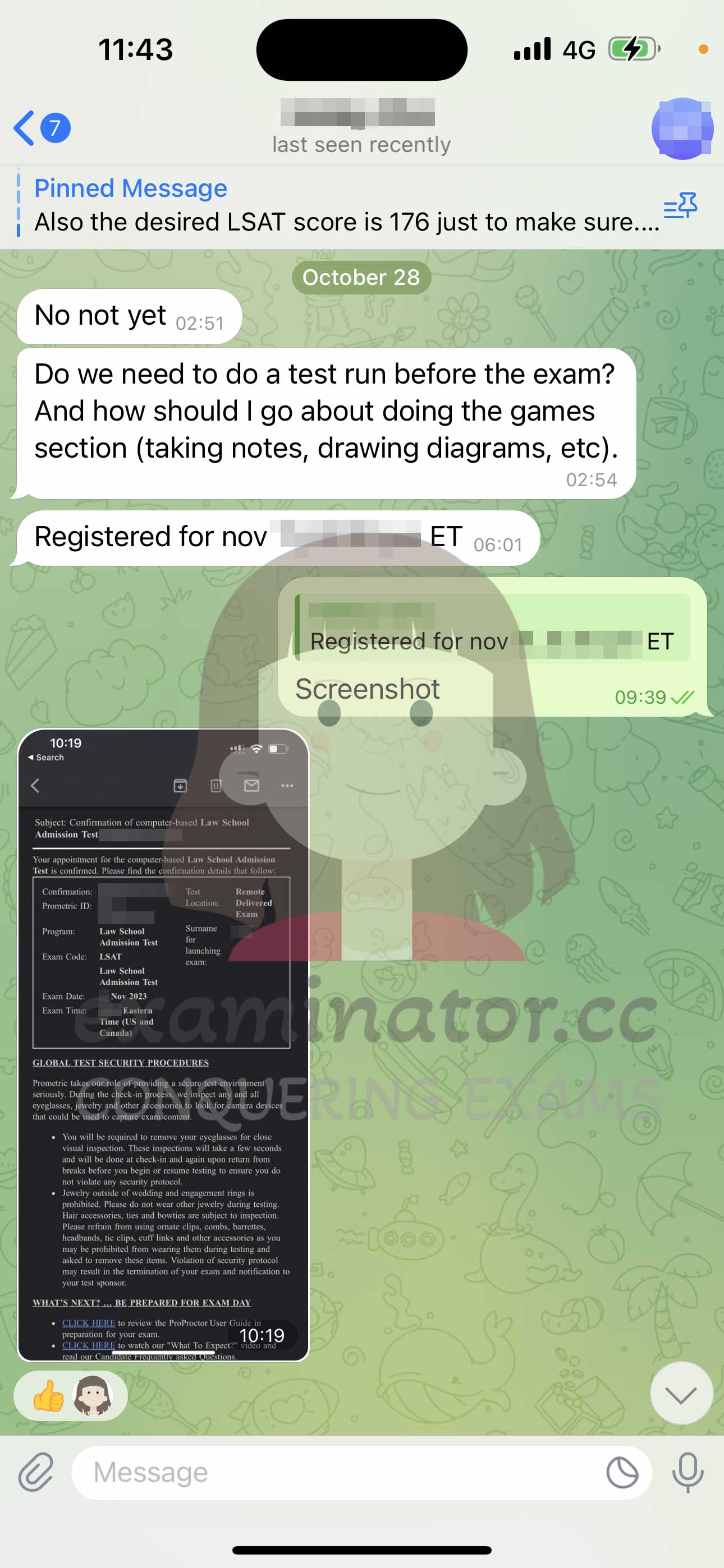 LSAT代考保分成功案例#598的与客户对话截图