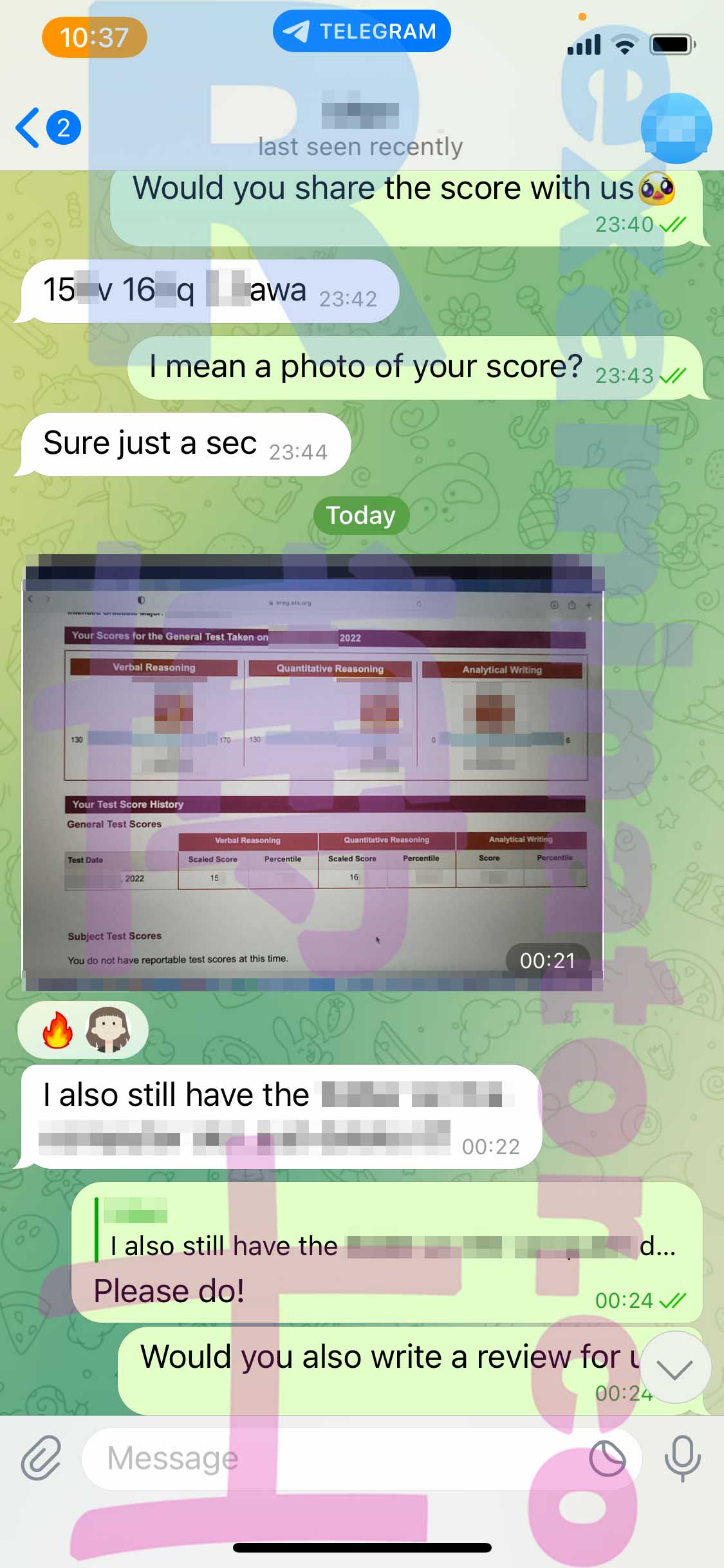 GRE代考保分成功案例#422的与客户对话截图