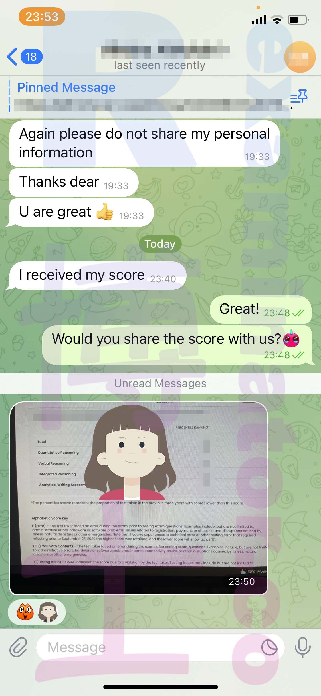 GMAT代考保分成功案例#471的与客户对话截图