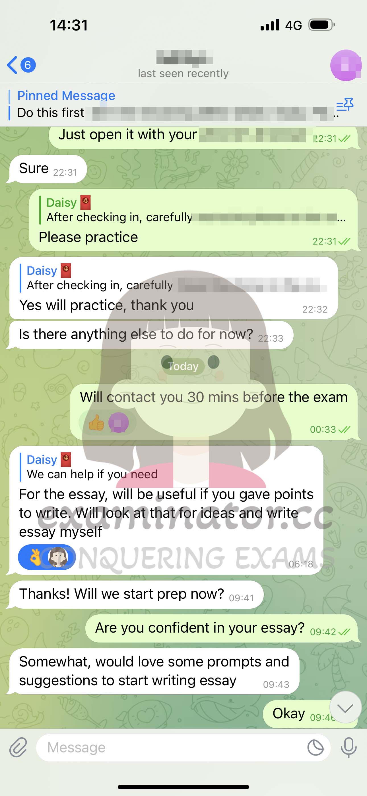 GRE代考保分成功案例#583的与客户对话截图