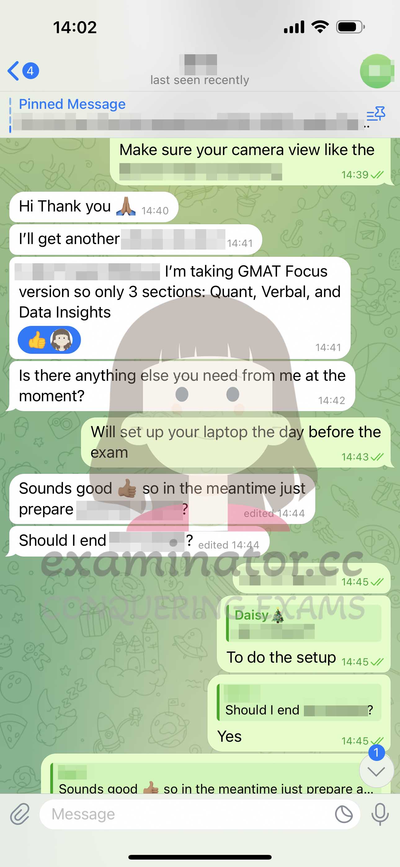 GMAT代考保分成功案例#615的与客户对话截图