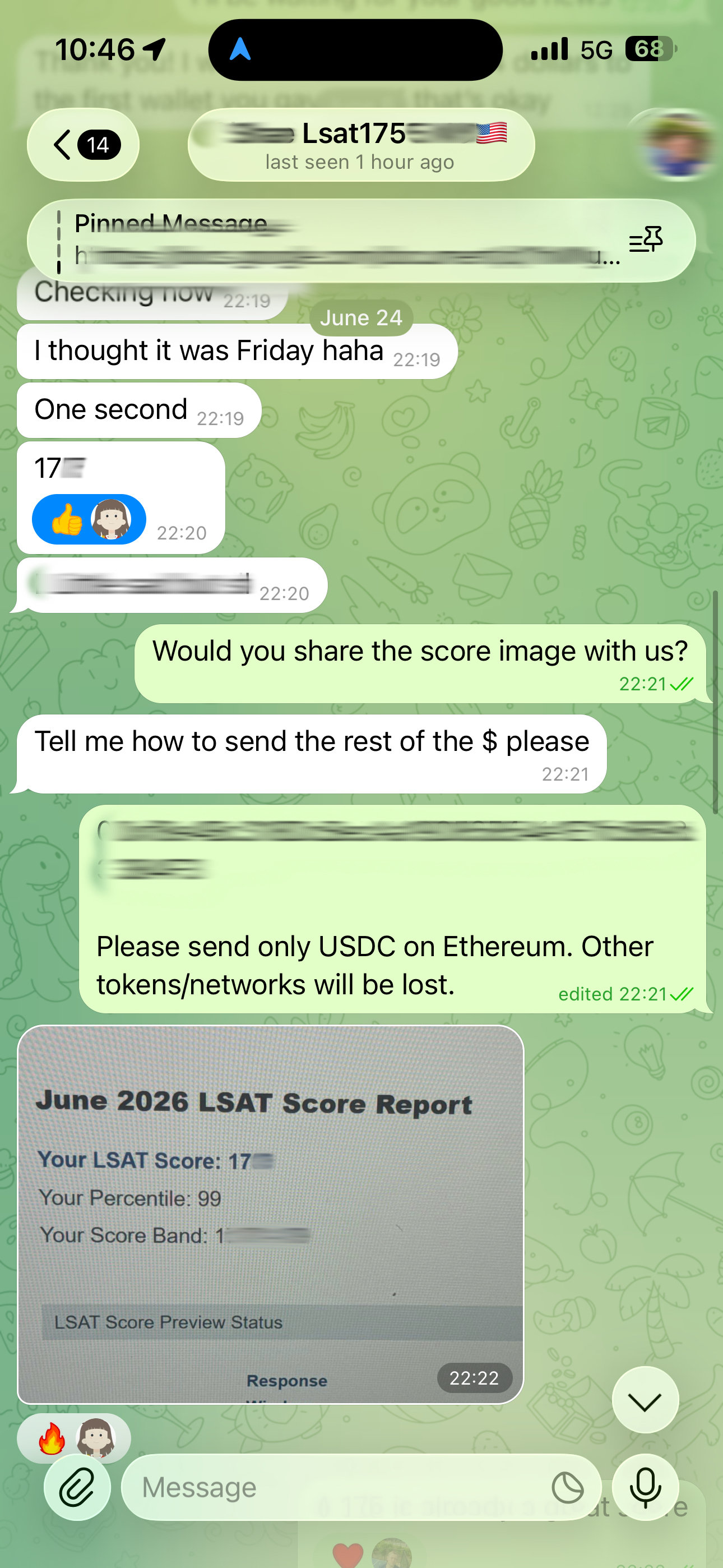 LSAT代考保分成功案例#750的与客户对话截图