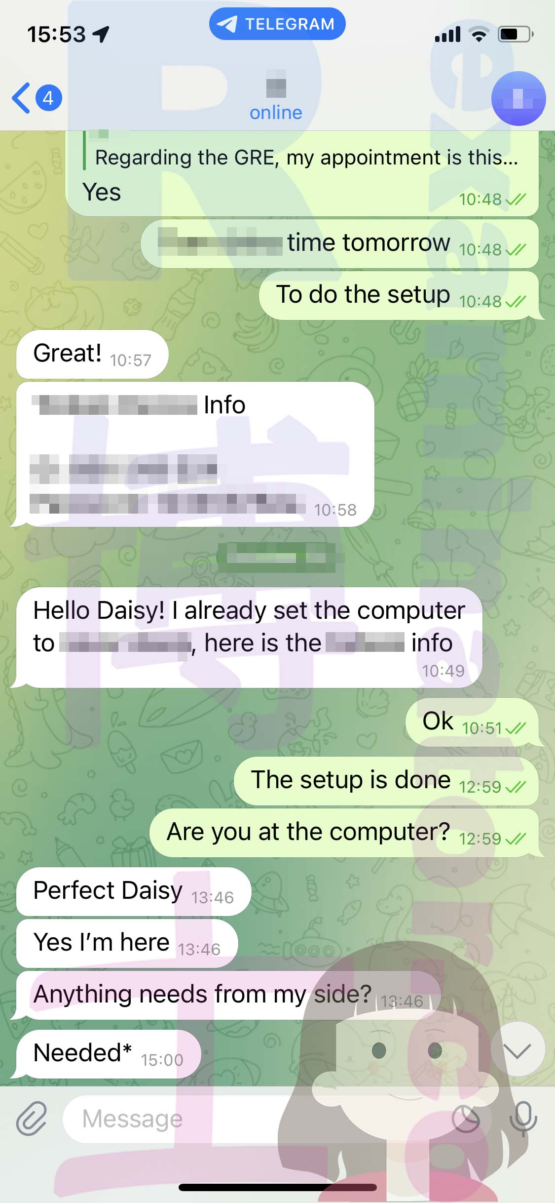 GRE代考保分成功案例#545的与客户对话截图