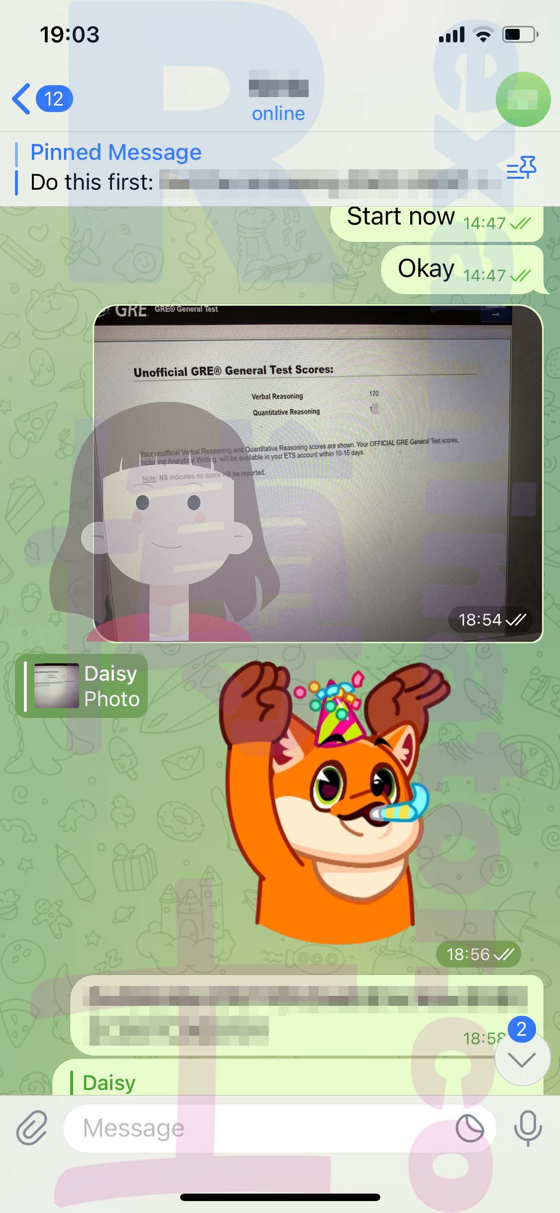 GRE代考保分成功案例#530的与客户对话截图