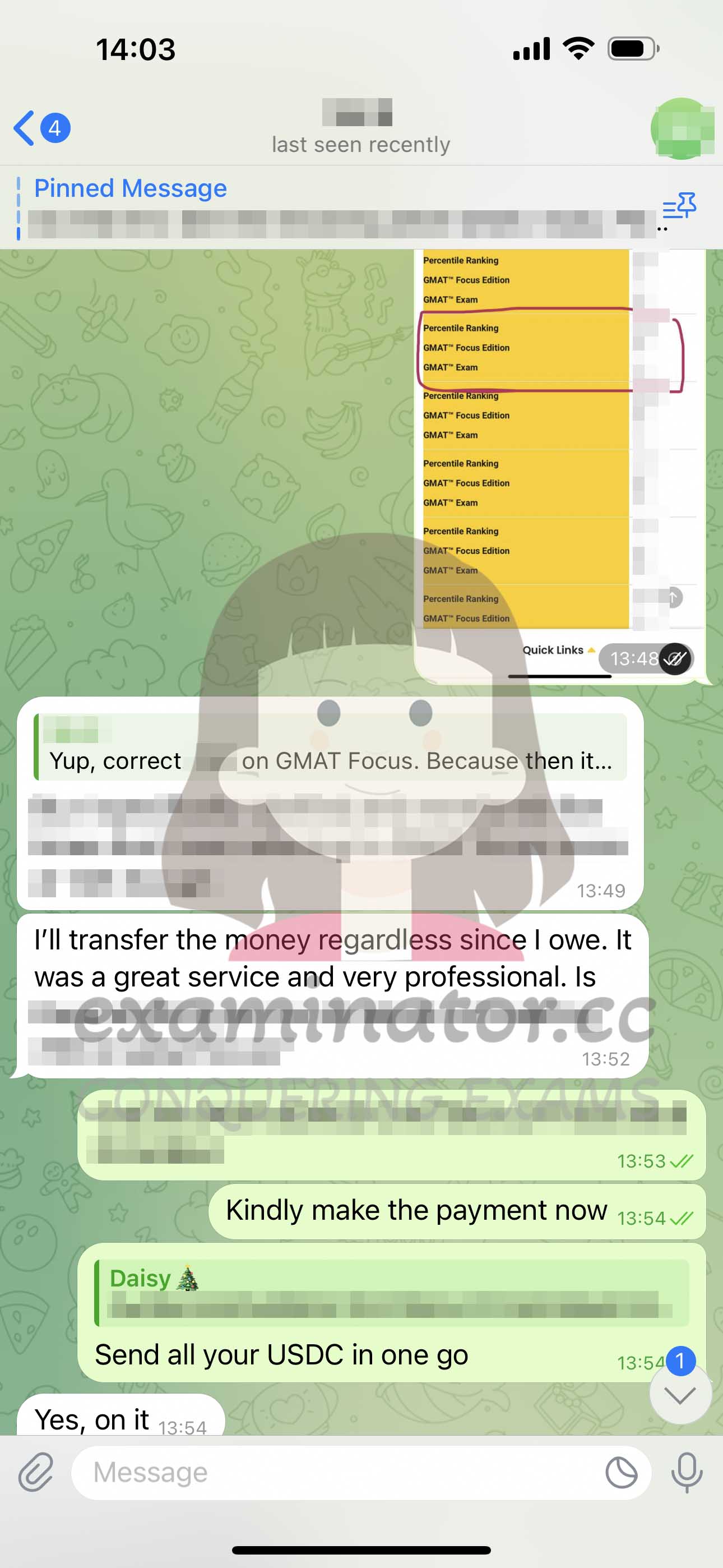 GMAT代考保分成功案例#615的与客户对话截图