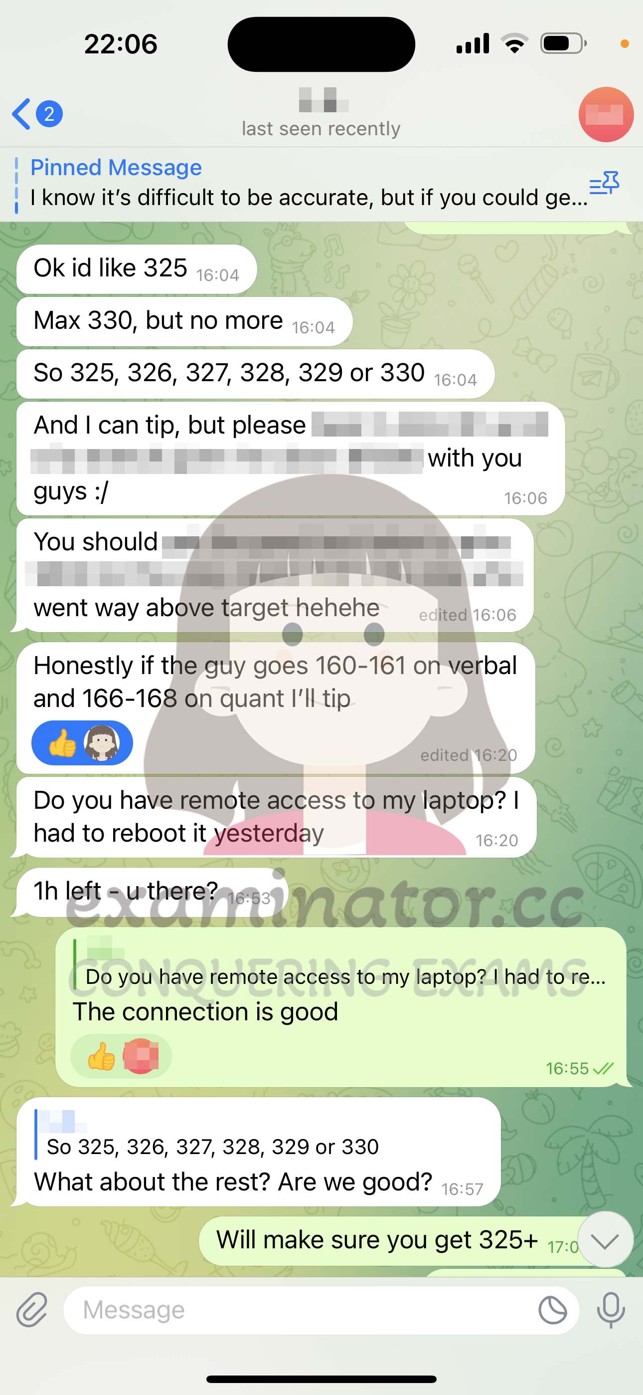 GRE代考保分成功案例#552的与客户对话截图