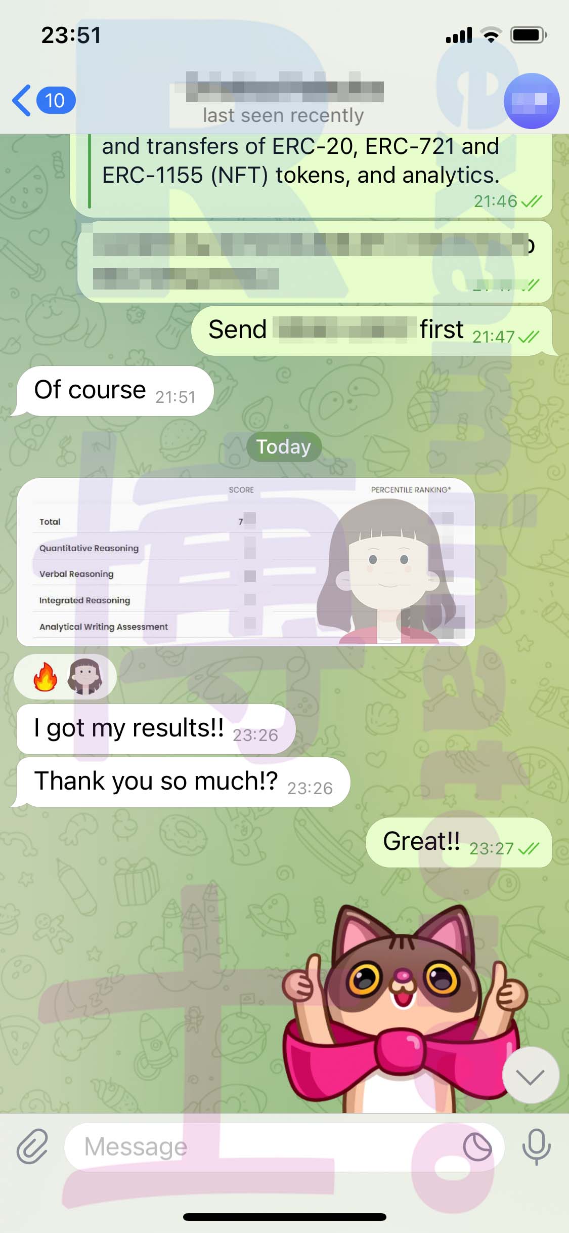GMAT代考保分成功案例#476的与客户对话截图