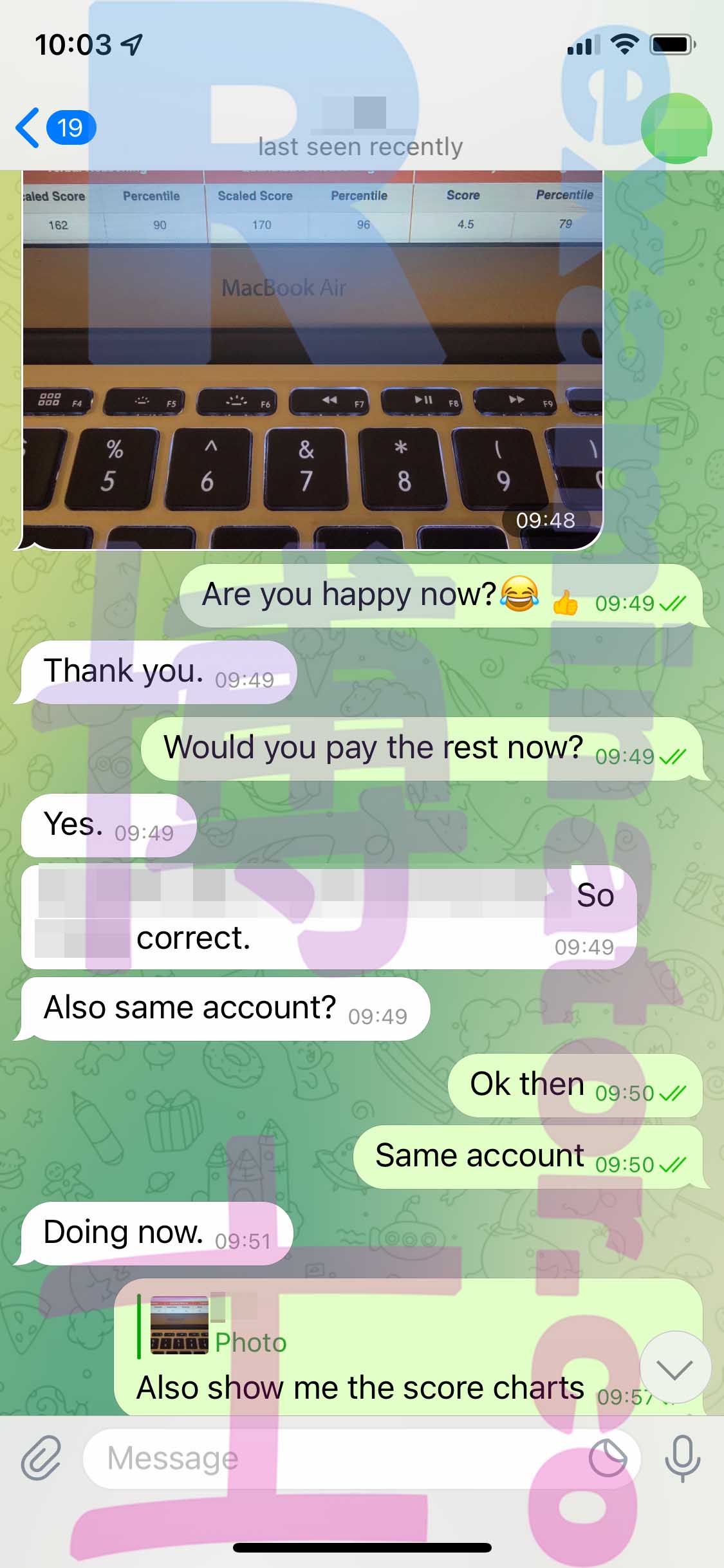 GRE代考保分成功案例#349的与客户对话截图