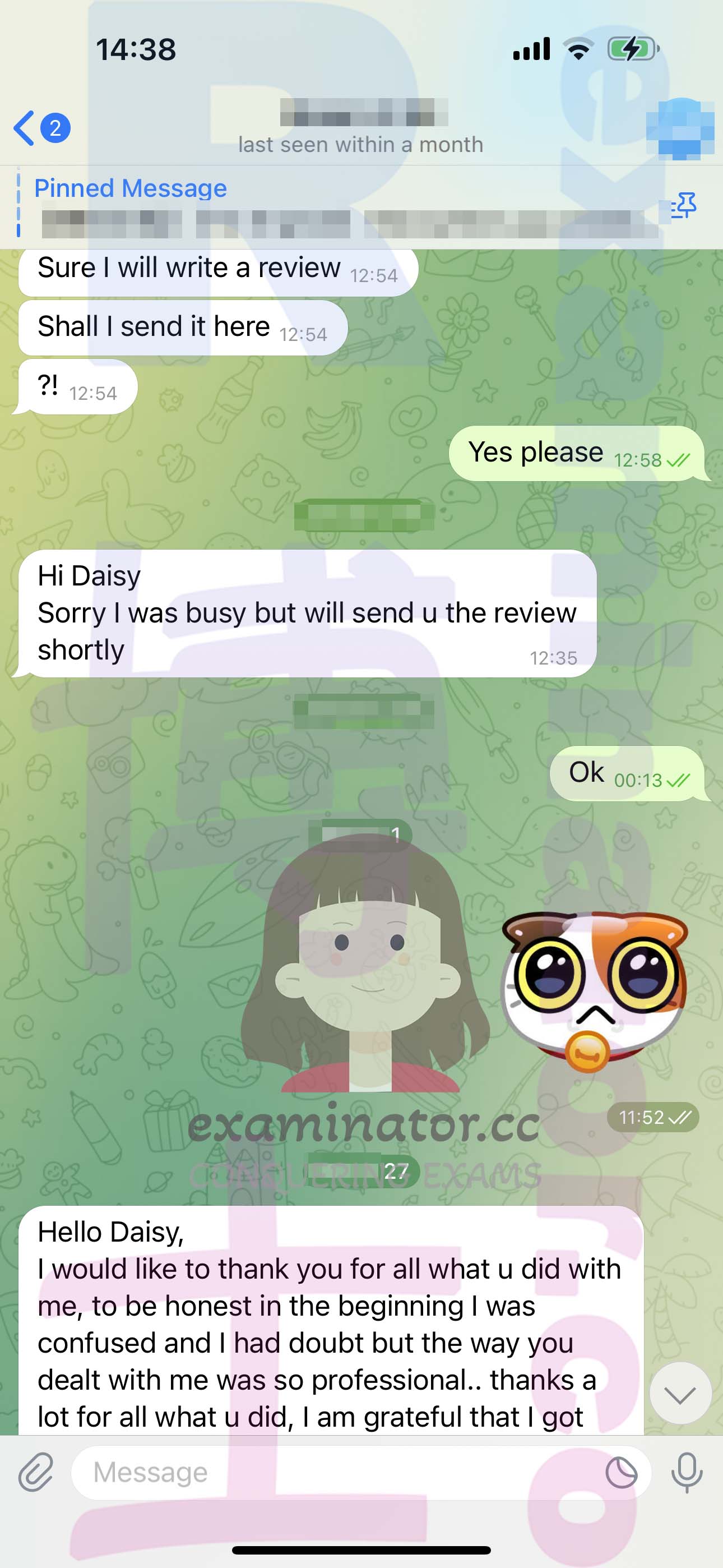 GRE代考保分成功案例#551的与客户对话截图