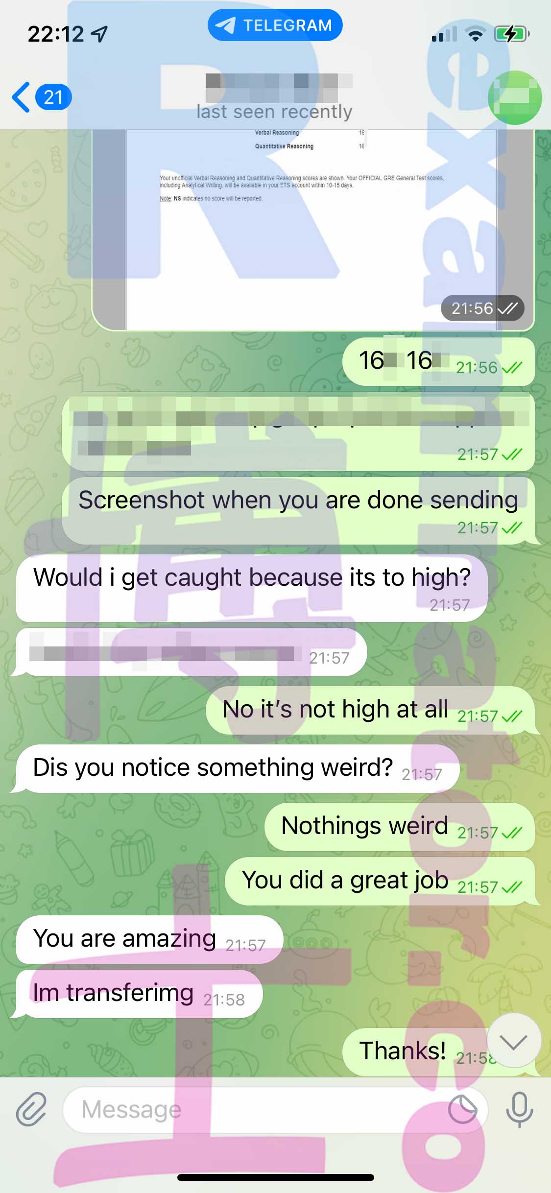 GRE代考保分成功案例#354的与客户对话截图