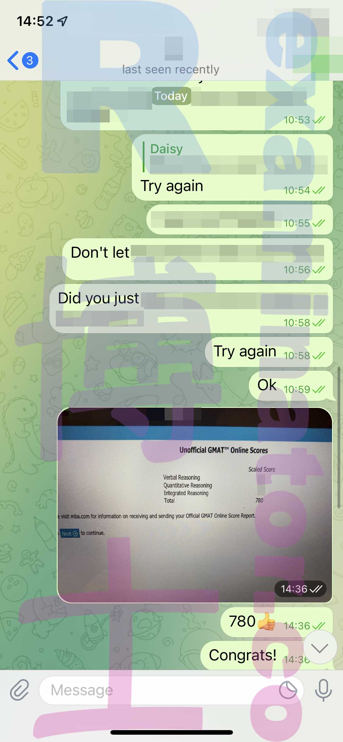 GMAT代考保分成功案例#298的与客户对话截图