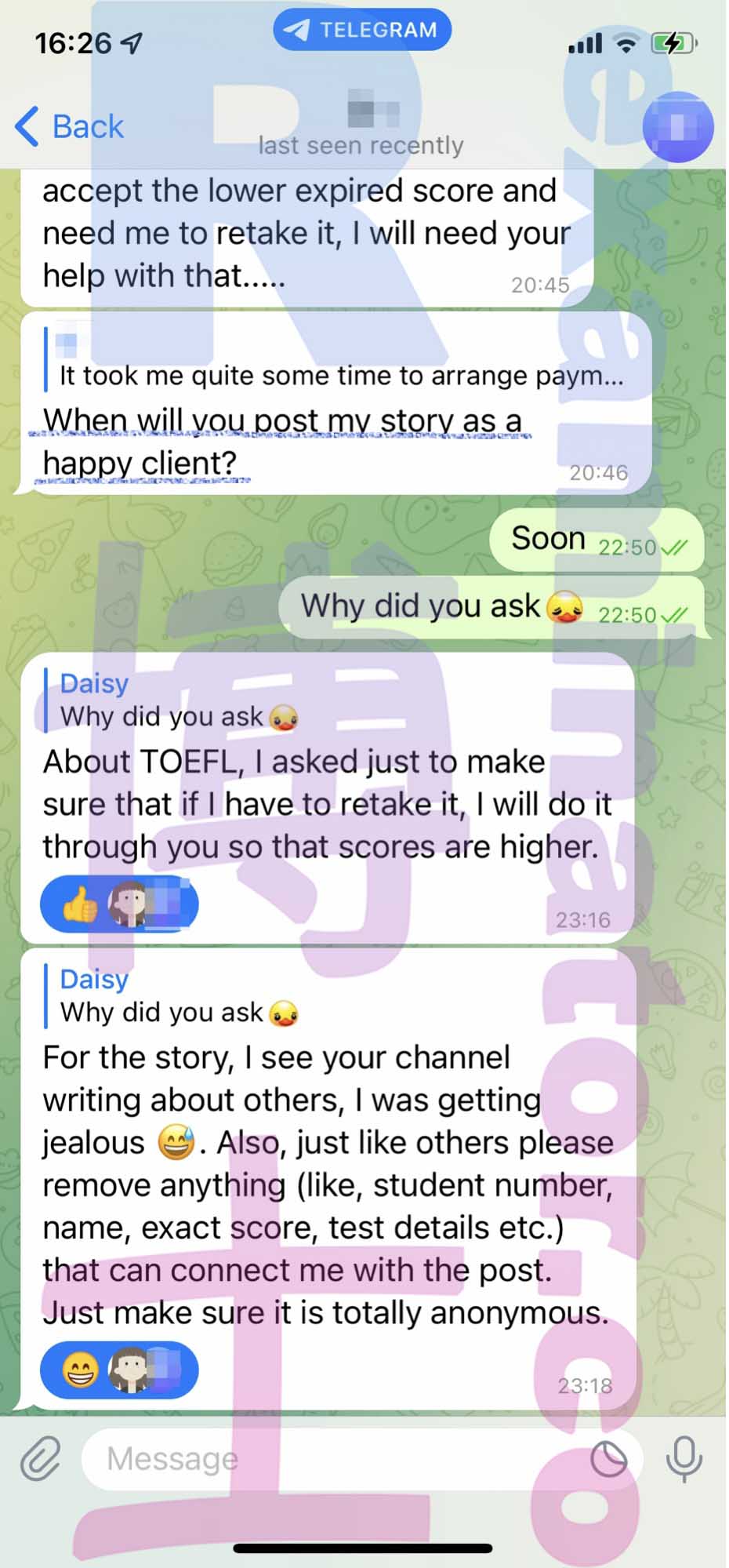 GMAT代考保分成功案例#400的与客户对话截图