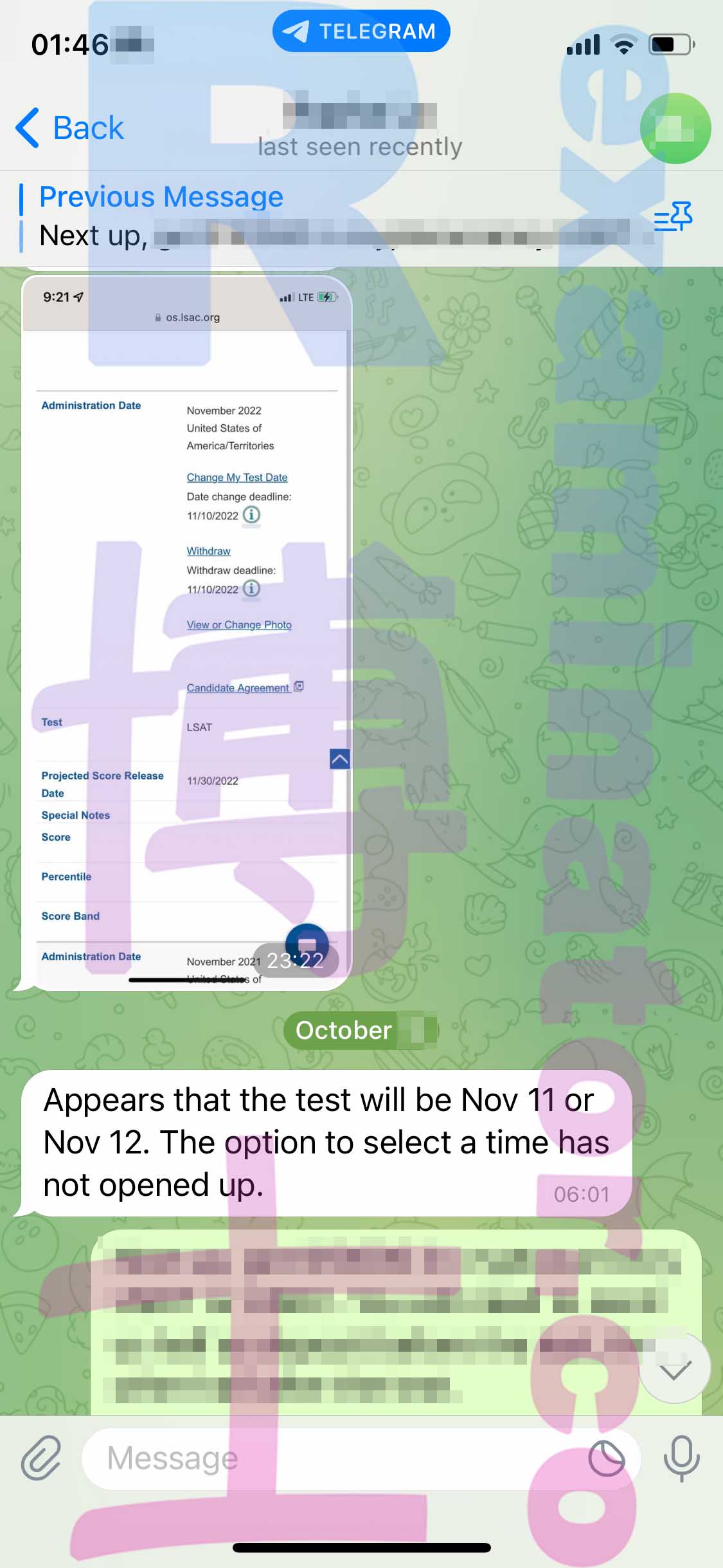 LSAT代考保分成功案例#423的与客户对话截图
