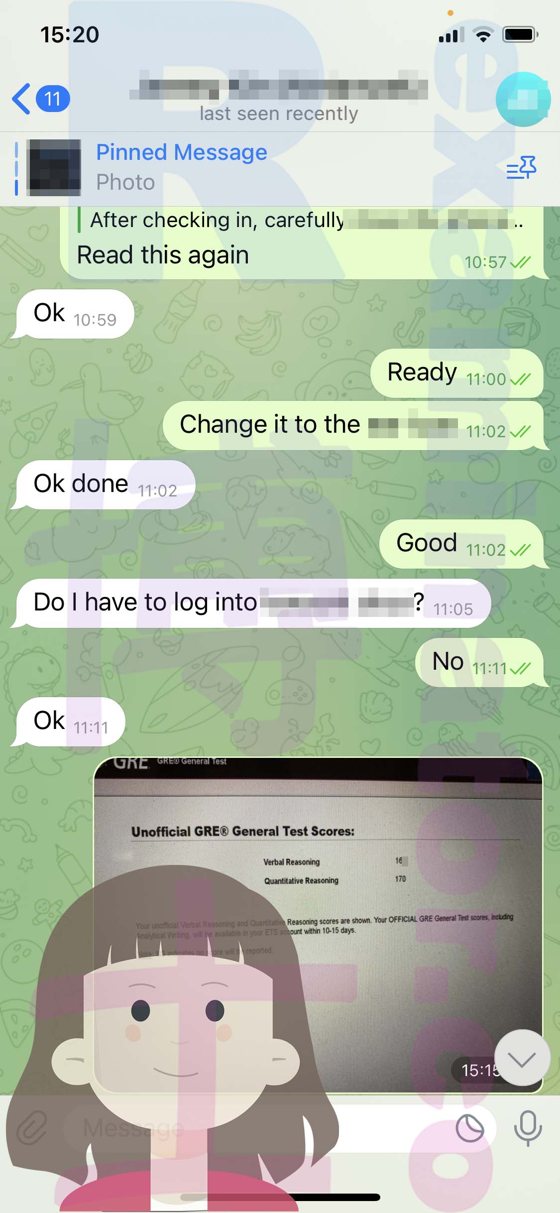 GRE代考保分成功案例#534的与客户对话截图