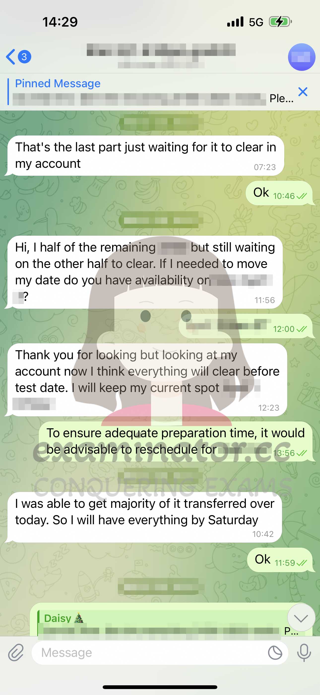 GRE代考保分成功案例#609的与客户对话截图