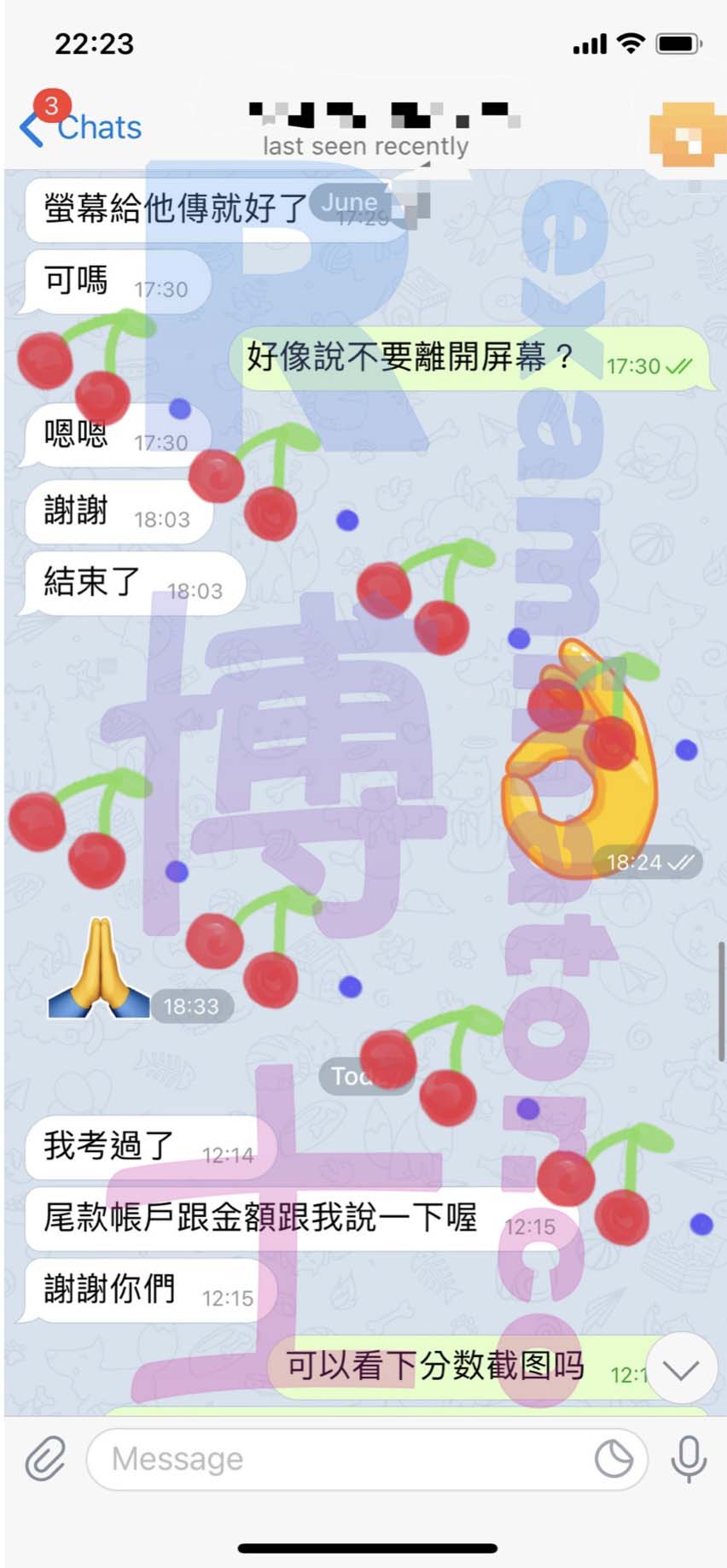 多邻国代考保分成功案例#159的与客户对话截图