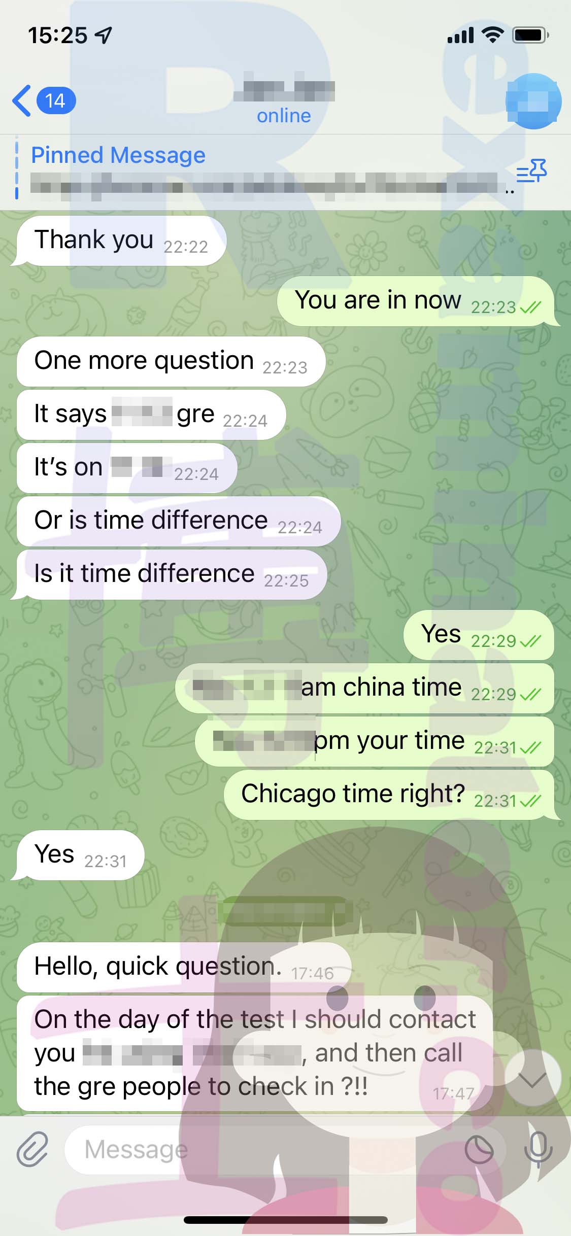 GRE代考保分成功案例#510的与客户对话截图