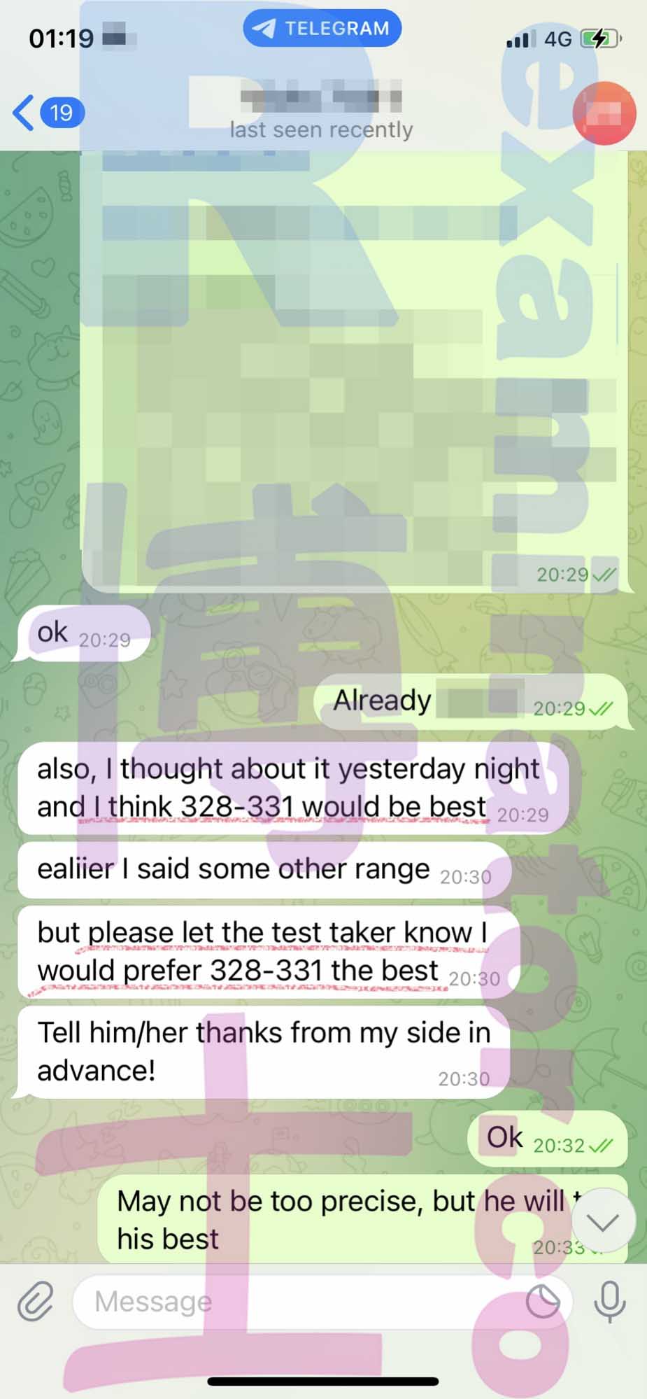 GRE代考保分成功案例#353的与客户对话截图