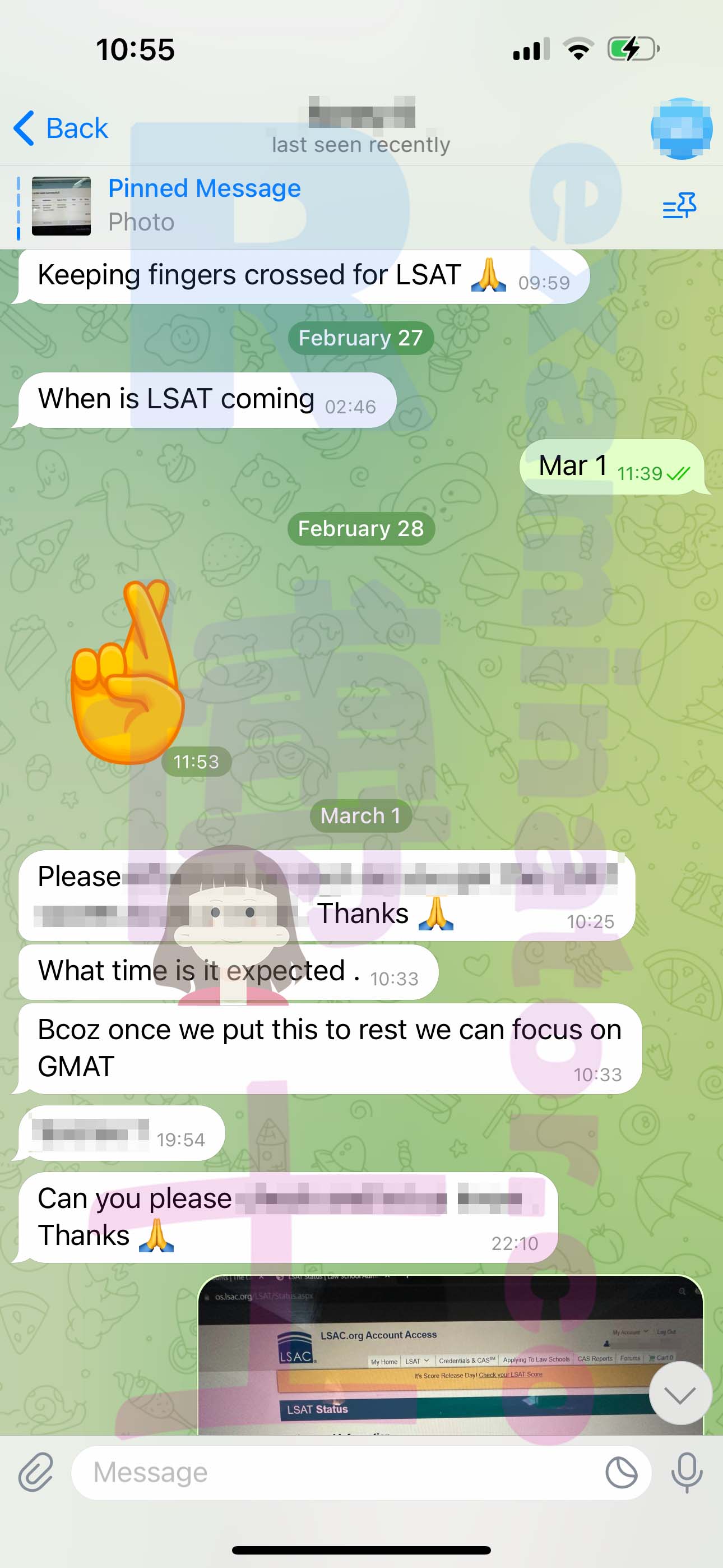LSAT代考保分成功案例#482的与客户对话截图