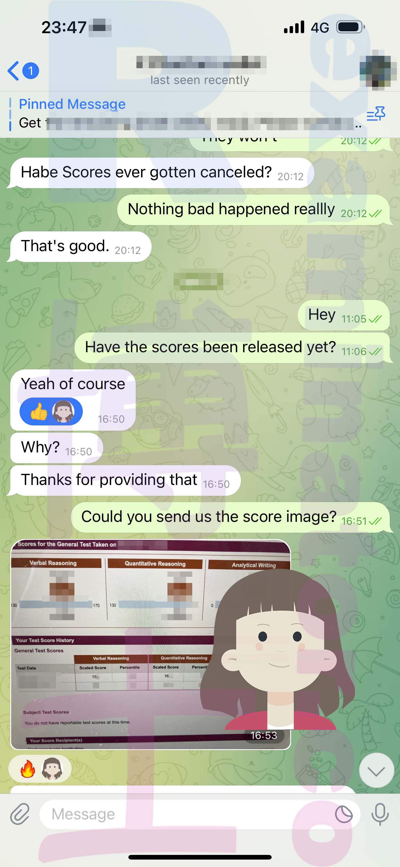 GRE代考保分成功案例#529的与客户对话截图