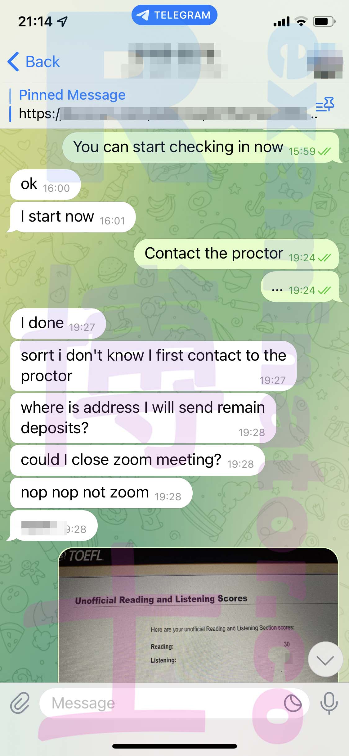 托福代考保分成功案例#460的与客户对话截图