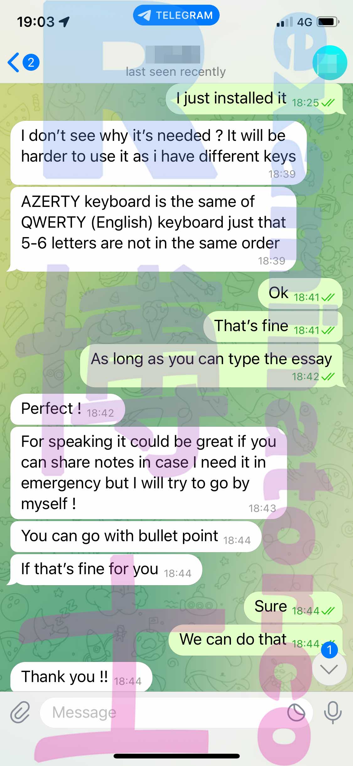 托福代考保分成功案例#421的与客户对话截图