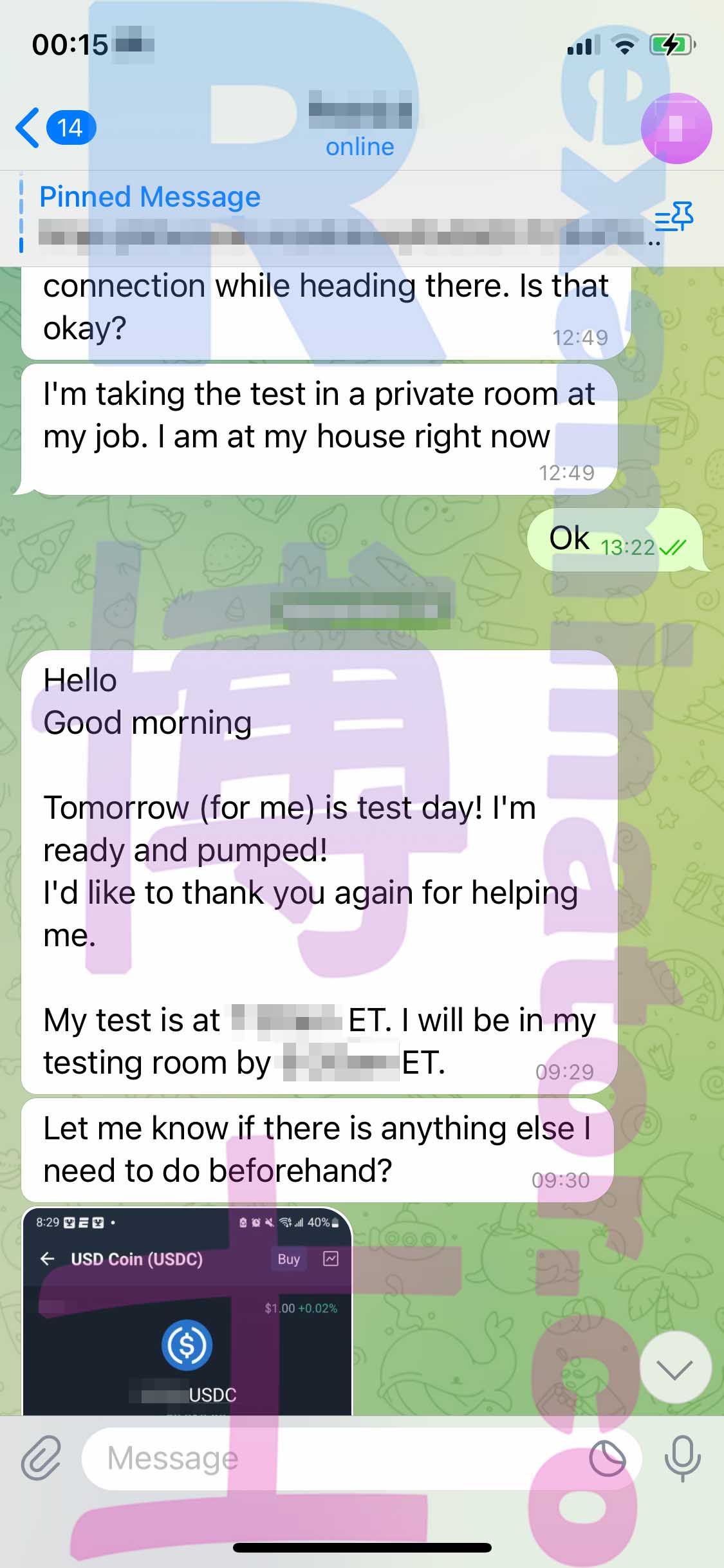 GRE代考保分成功案例#453的与客户对话截图