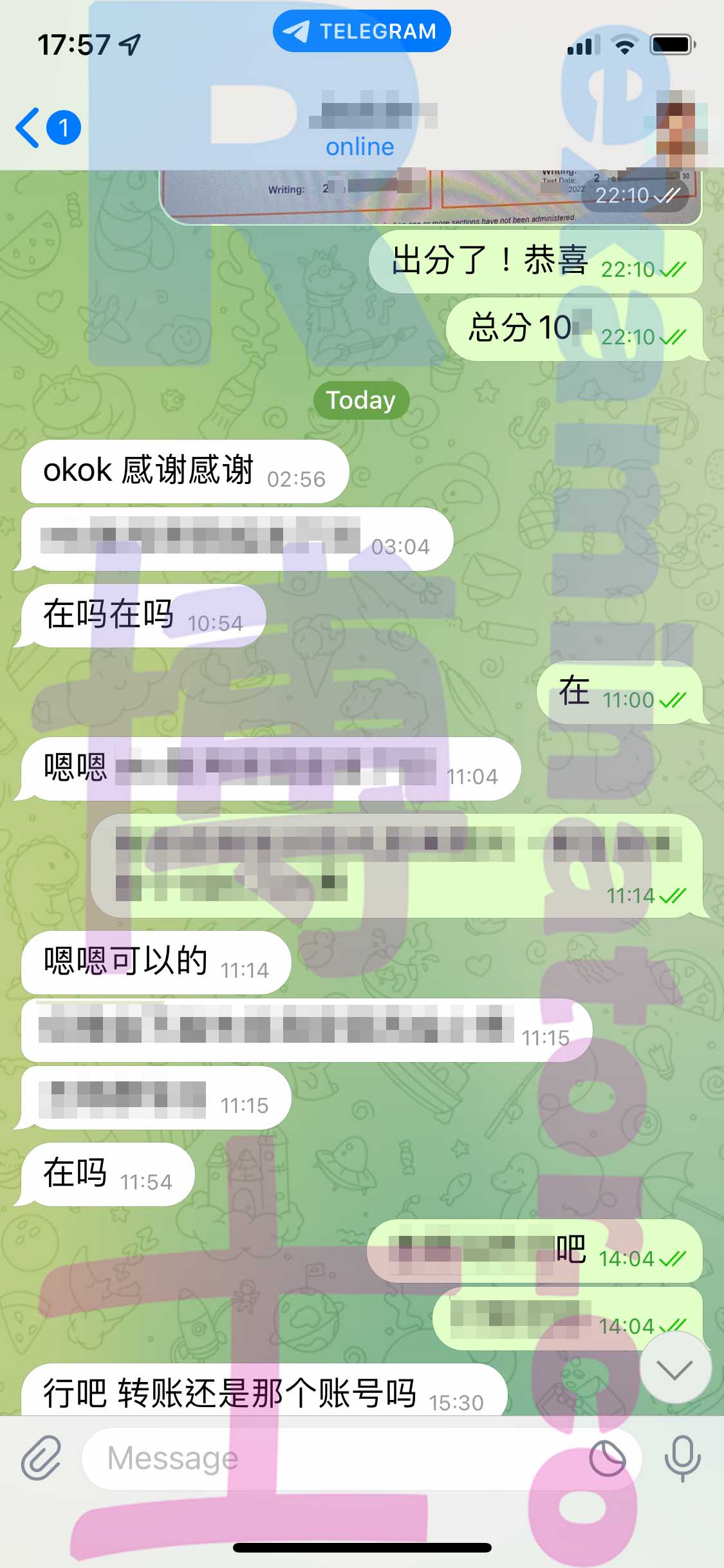 托福代考保分成功案例#452的与客户对话截图