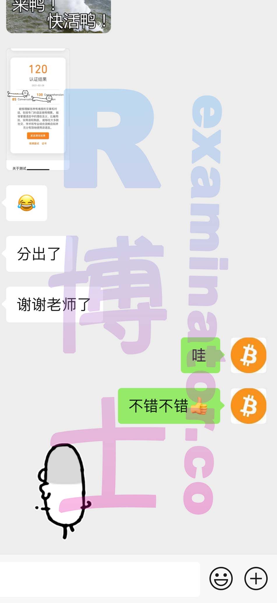 多邻国代考保分成功案例#130的与客户对话截图