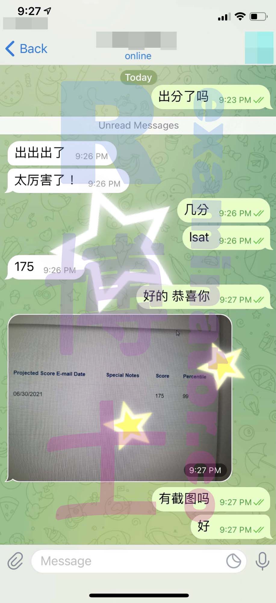 LSAT代考保分成功案例#162的与客户对话截图