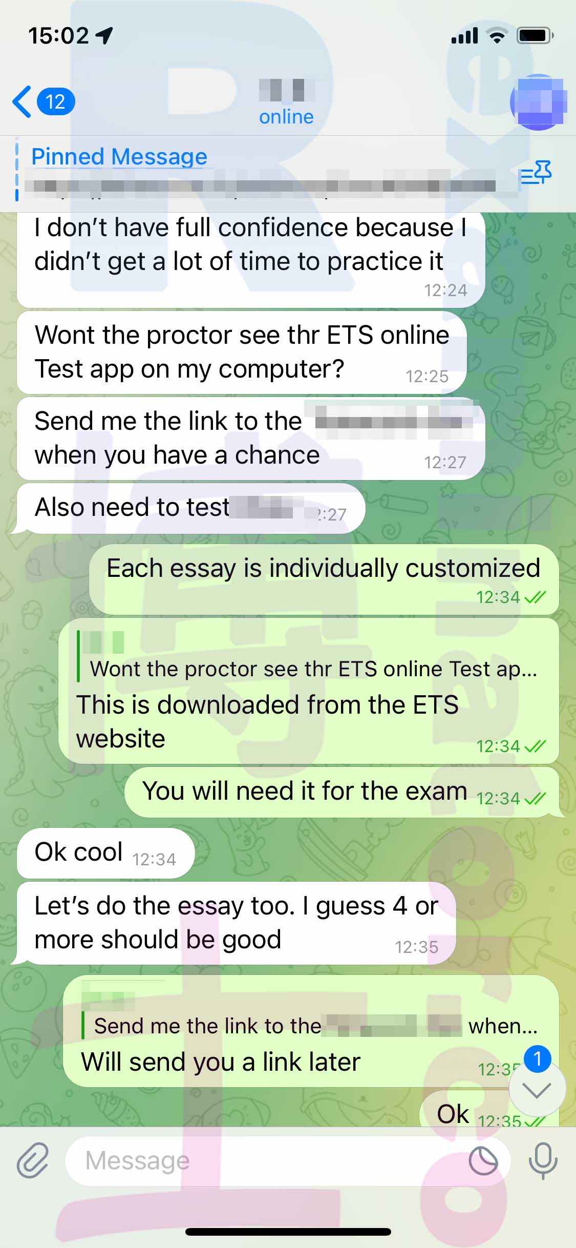 GRE代考保分成功案例#488的与客户对话截图