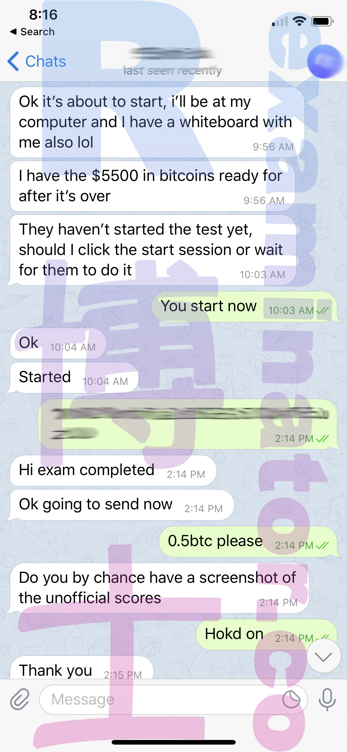 GRE代考保分成功案例#78的与客户对话截图
