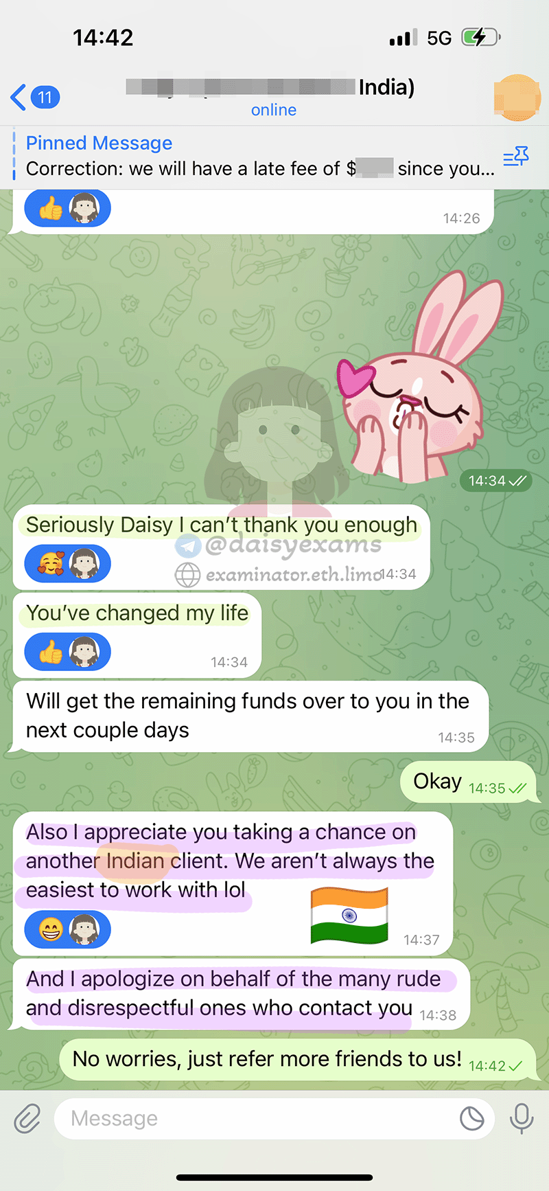 印度客户GRE代考后的感激之情