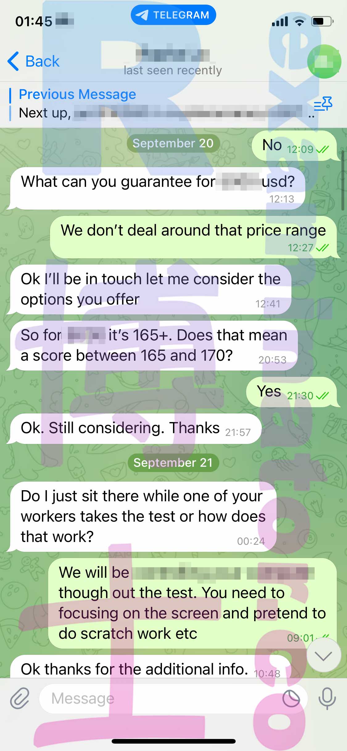 LSAT代考保分成功案例#423的与客户对话截图
