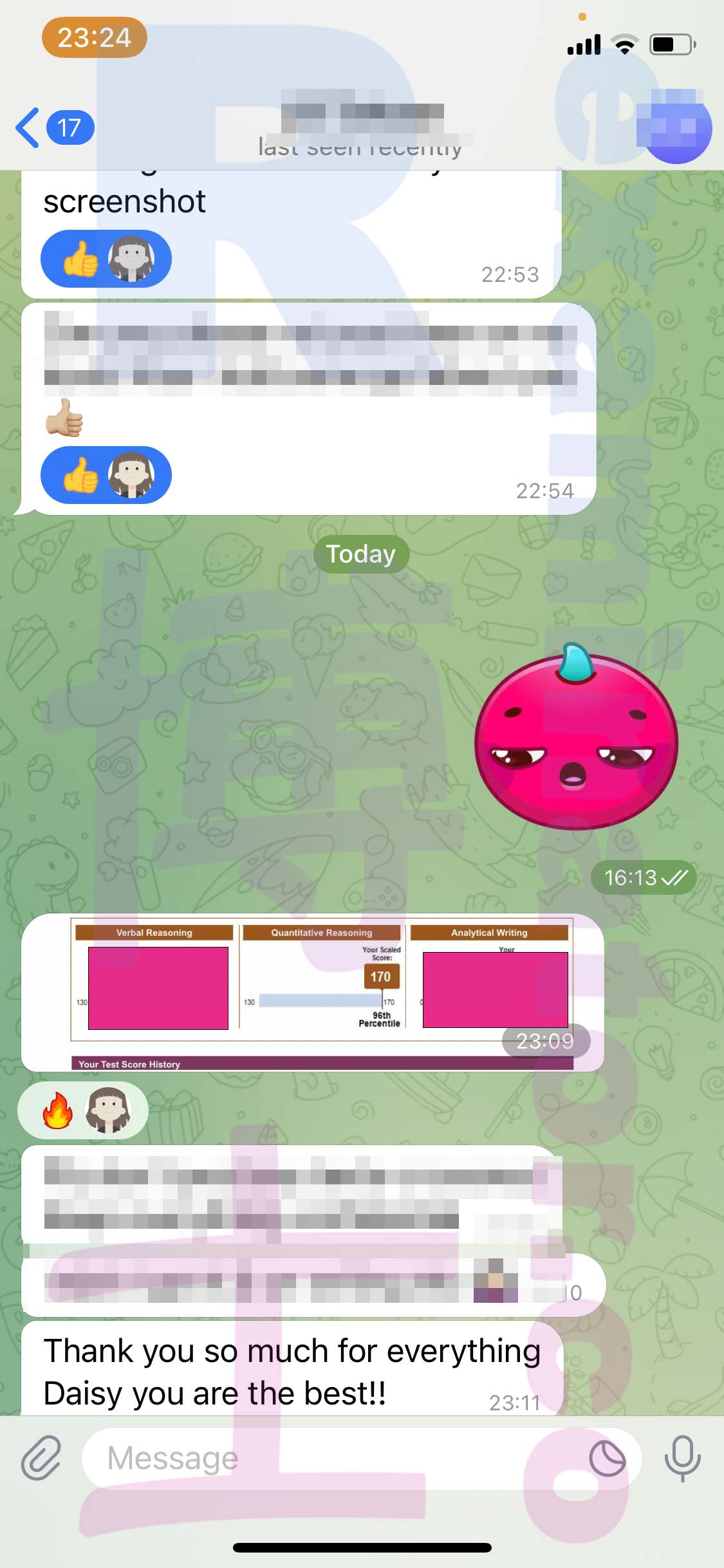 GRE代考保分成功案例#464的与客户对话截图